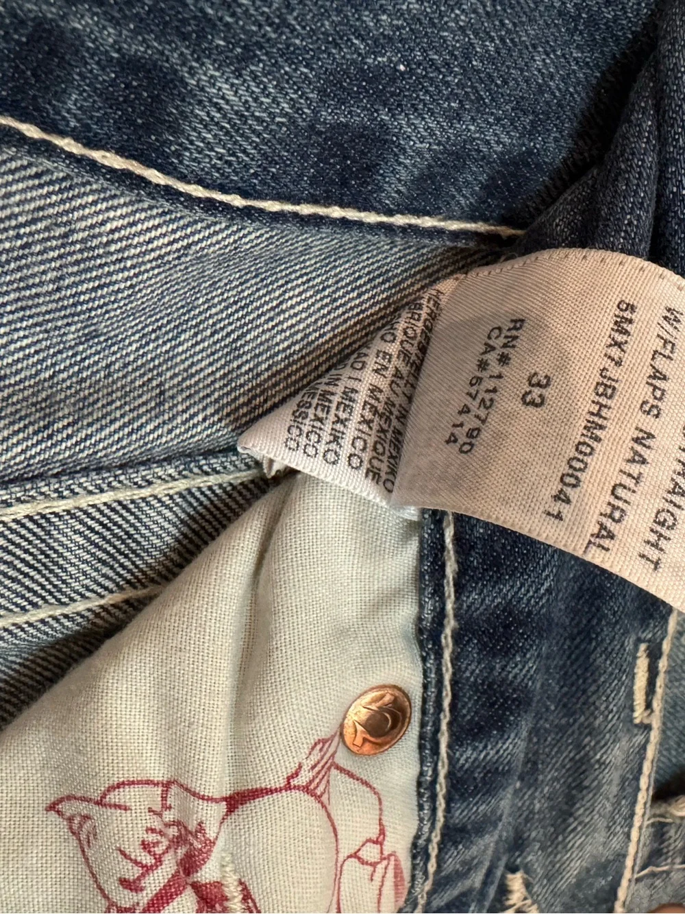 True Religion Basic Straight Leg Distressed Flap Jeans Size 33